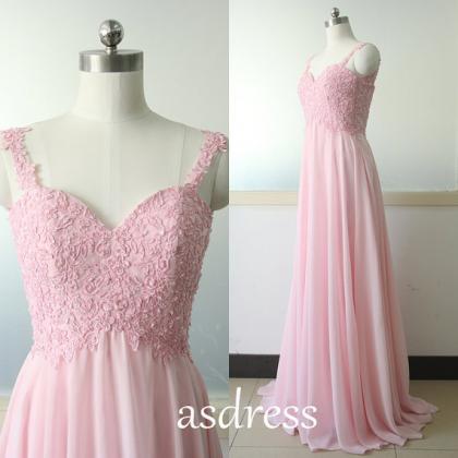 Pink Lace Bridesmaid Dress A-line Chiffon..