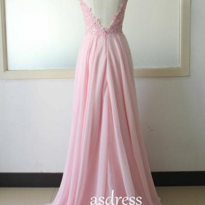 Pink Lace Bridesmaid Dress A-line Chiffon..