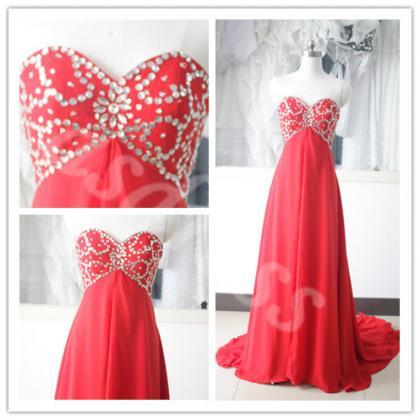 Red Chiffon Sweetheart Bridesmaid Dresses Long..