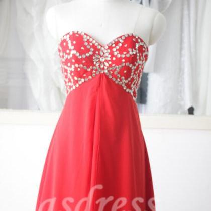 Red Chiffon Sweetheart Bridesmaid Dresses Long..