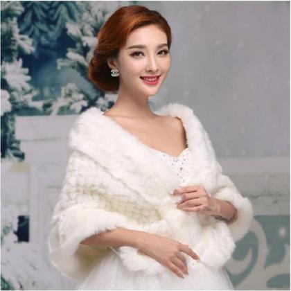 White/ivory Winter Faux Long Fur Womens Shawl..