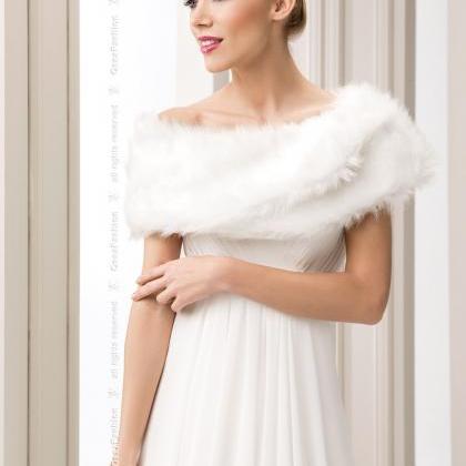 White/ivory Wedding Faux Fur Bridal Shawl Wrap..