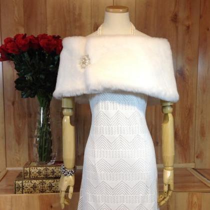 White/ivory Fancy Faux Fur Wrap Shrug Coat Bridal..