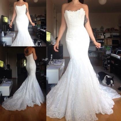 White/ivory Lace Sleeveless Mermaid Wedding Dress..