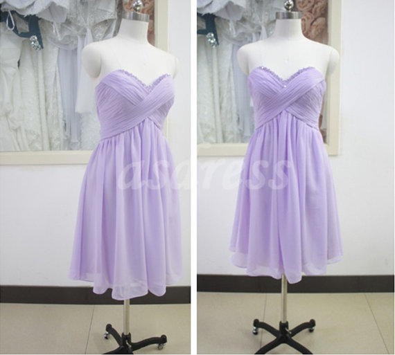 Strapless Short Chiffon Gonws with Sweetheart Lavender