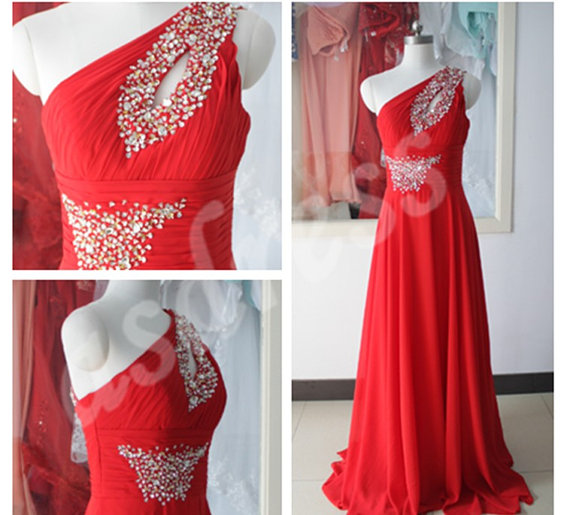 Fashion Red Chiffon One Shoulder Beading Sequins Bridesmaid Dress Long Custom Mint Bridesmaid Dress Homecoming Prom Party Dress Bridal Gowns