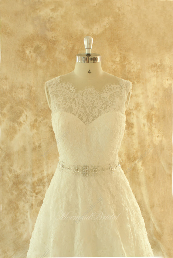 Ivory Or White A Line Lace Wedding Dress,bridal Gown With Elegant Beading Sash