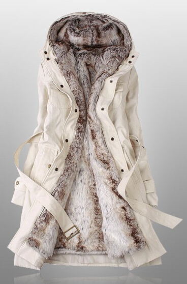 Beige Parka With Faux Fur Inner