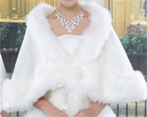 Bride Shawl Ivory Faux Fur Wedding Dress Bolero Wrap Cape Shrug Jacket Tippet