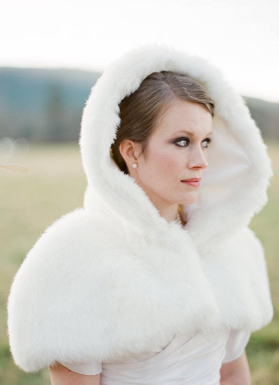 Bridal White/ivory Cape Faux Fur Bridal Shawl Jacket
