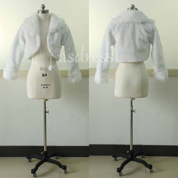 Long Sleeve Faux Fur Stole White Shawl Ivory Faux Fur Wrap Bridal Faux Fur Shrug Cape Shawl Faux