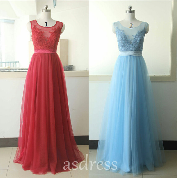 Wine Red Tulle Prom Dress Bridal Gown, Lace Prom Tulle Evening Dress ...