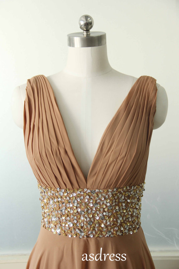 brown-cocktail-dress-wedding-guest-dress-sequins-evening-dress-sexy-deep-v-neck-dress-club-dress