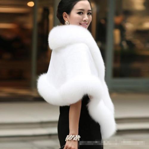 Noble Women's White/ivory Bridal Wedding Faux Fur Long Shawl Stole Wrap ...